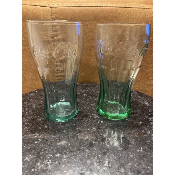 (2) Libbey Coca Cola Green Glass Small Drinking Goblet Vintage Coke 6” - Picture 1 of 5